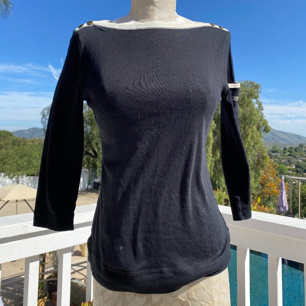Lauren Ralph Lauren black and white top with 3/4 sleeves